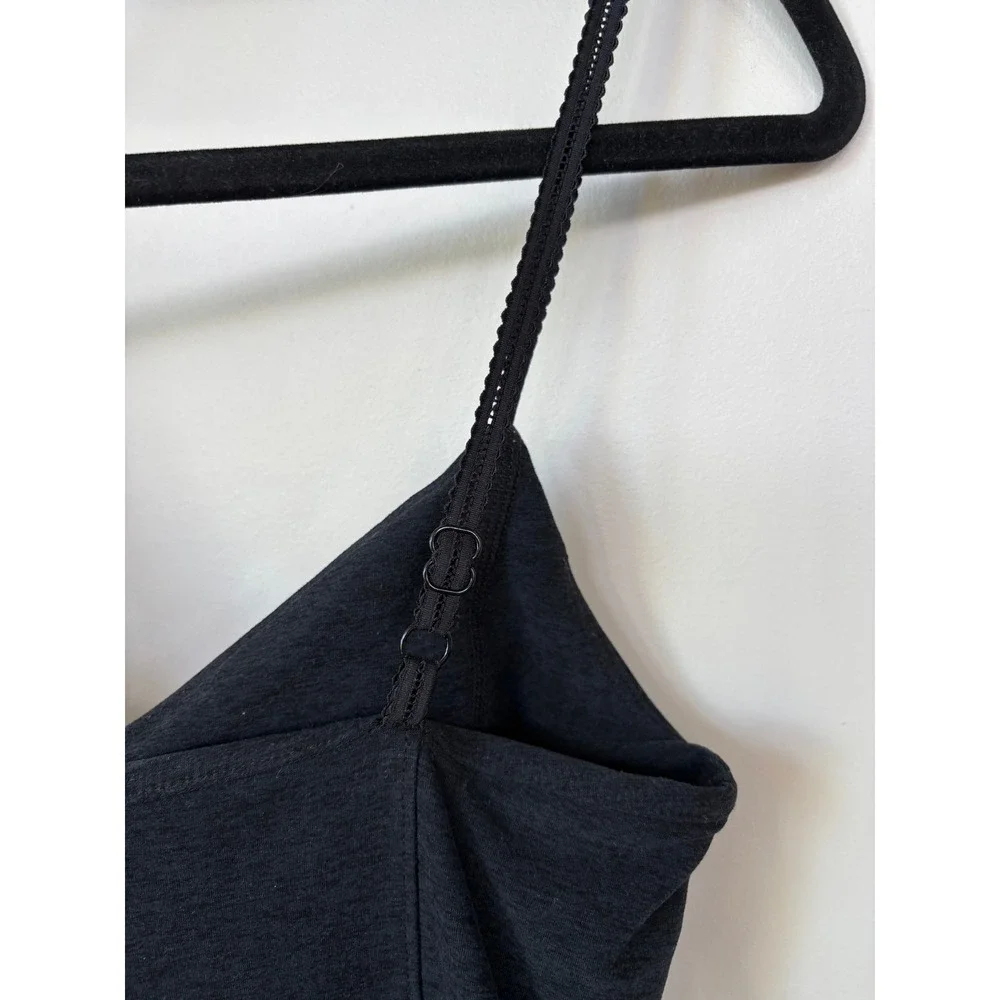 Beyond Yoga Black Spacedye Midi Dress V-Neck Lace Trim Side Slit Womens Medium